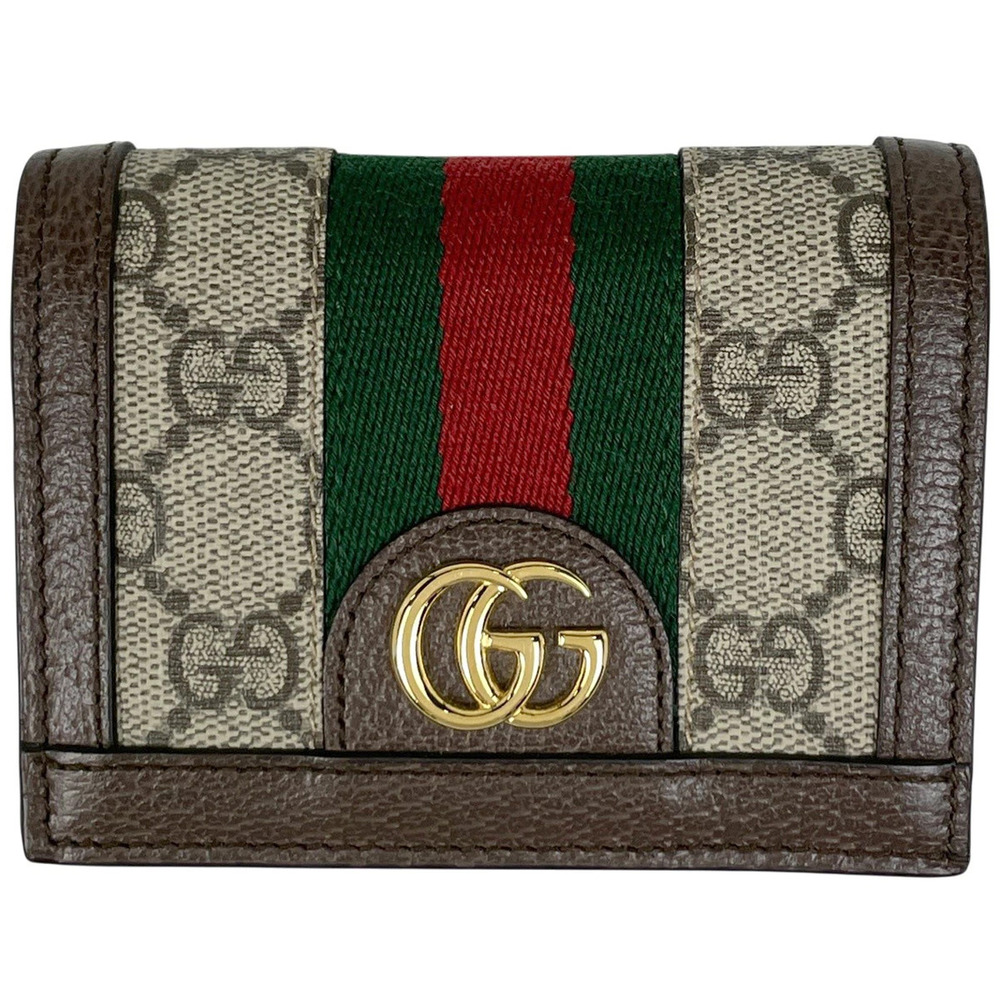 Gucci Ophidia GG Bi fold Wallet Web Sherry Canvas Beige Cream Brown